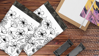 12x15 Black and White Sketched Floral Designer Poly Mailers Shipping Envelopes Premium Printed Bags