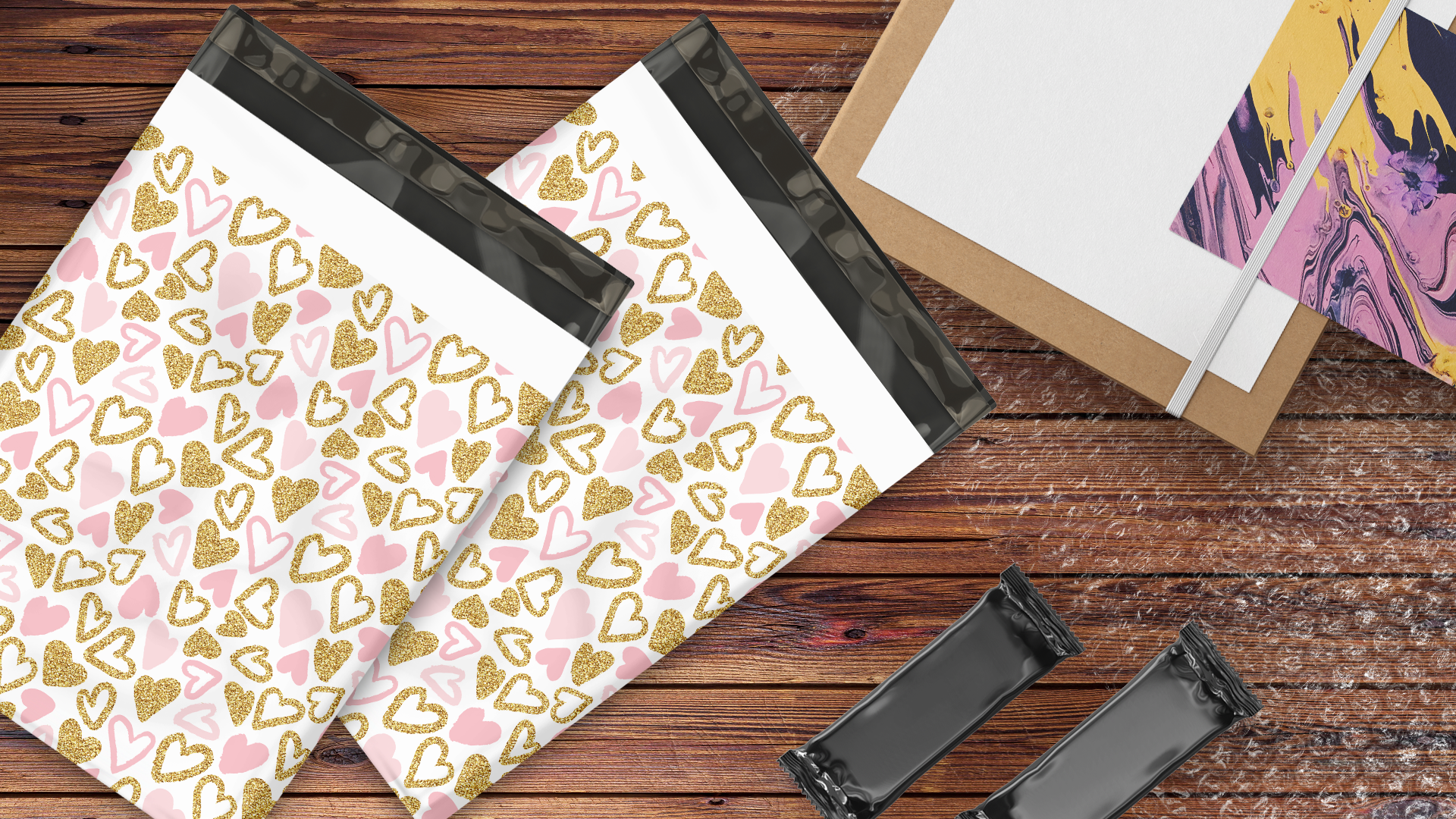12x15 Pink and Gold Hearts Poly Mailers – Shipping Bags for Small Business