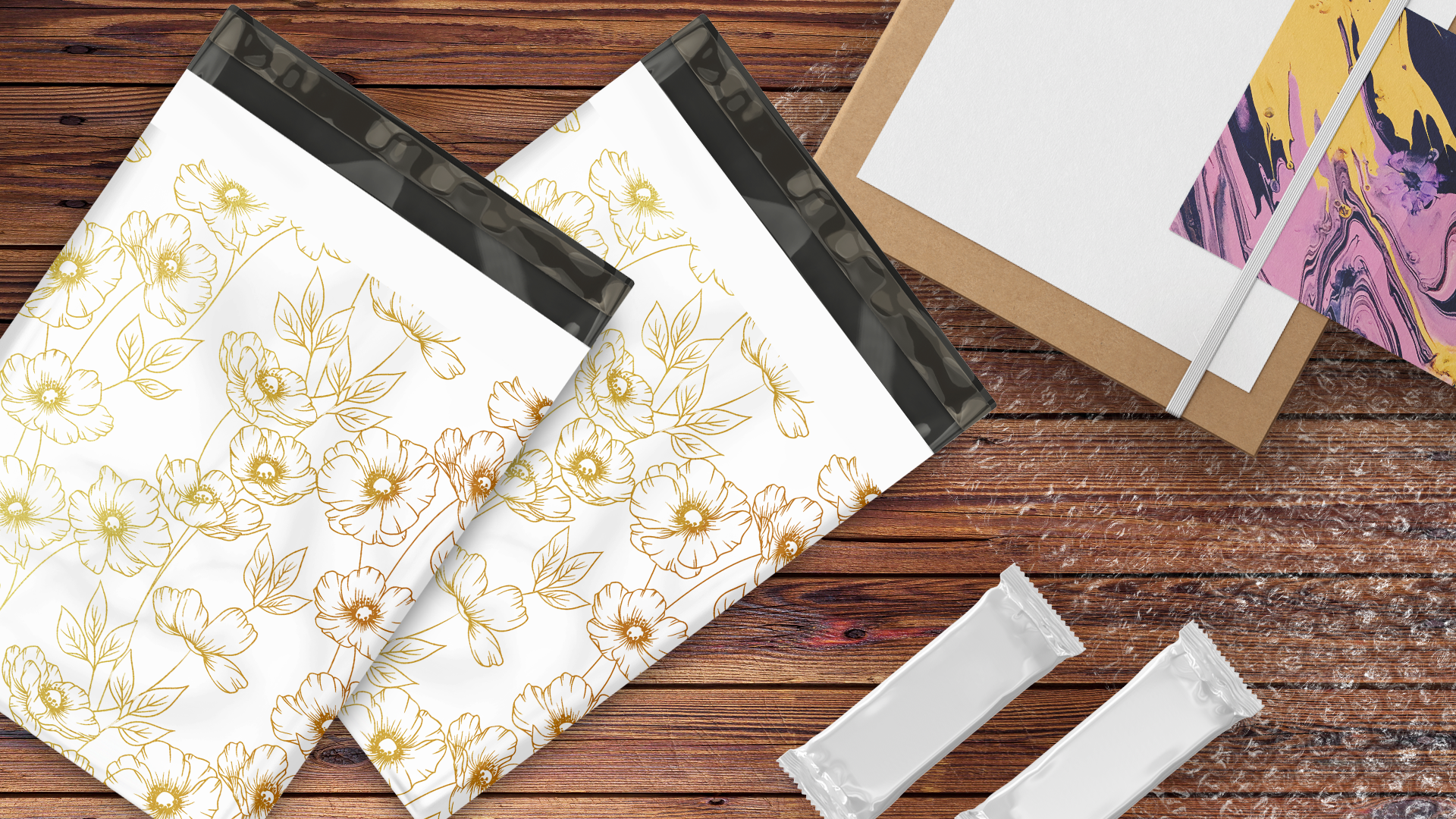 10x13 Gold Sketched Floral Poly Mailers – Shipping Bags for Small Business