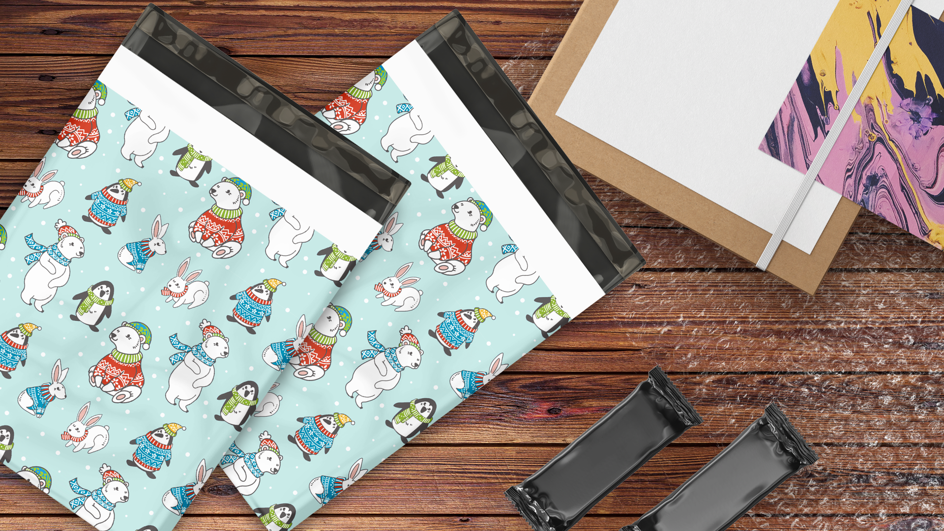 12x15 Winter Animals Poly Mailers – Shipping Bags for Small Business