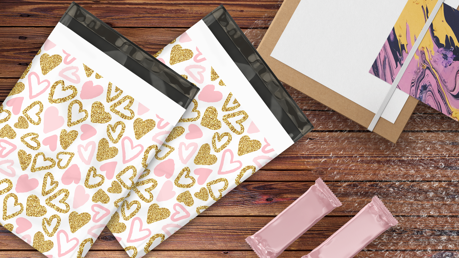 10x13 Pink Hearts Poly Mailers – Shipping Bags for Small Business
