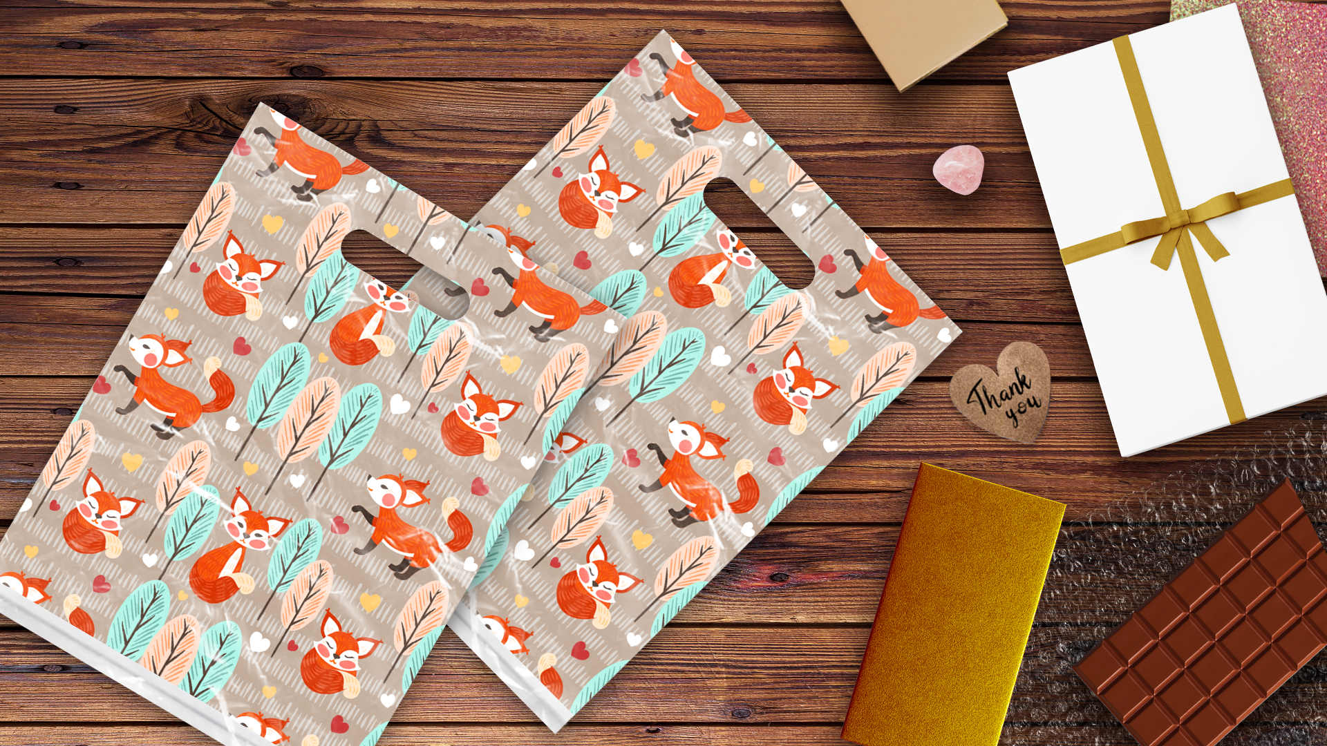 9x12 Fox Poly Merchandise Bags – Retail Bags with Die-Cut Handles (2 Mil)
