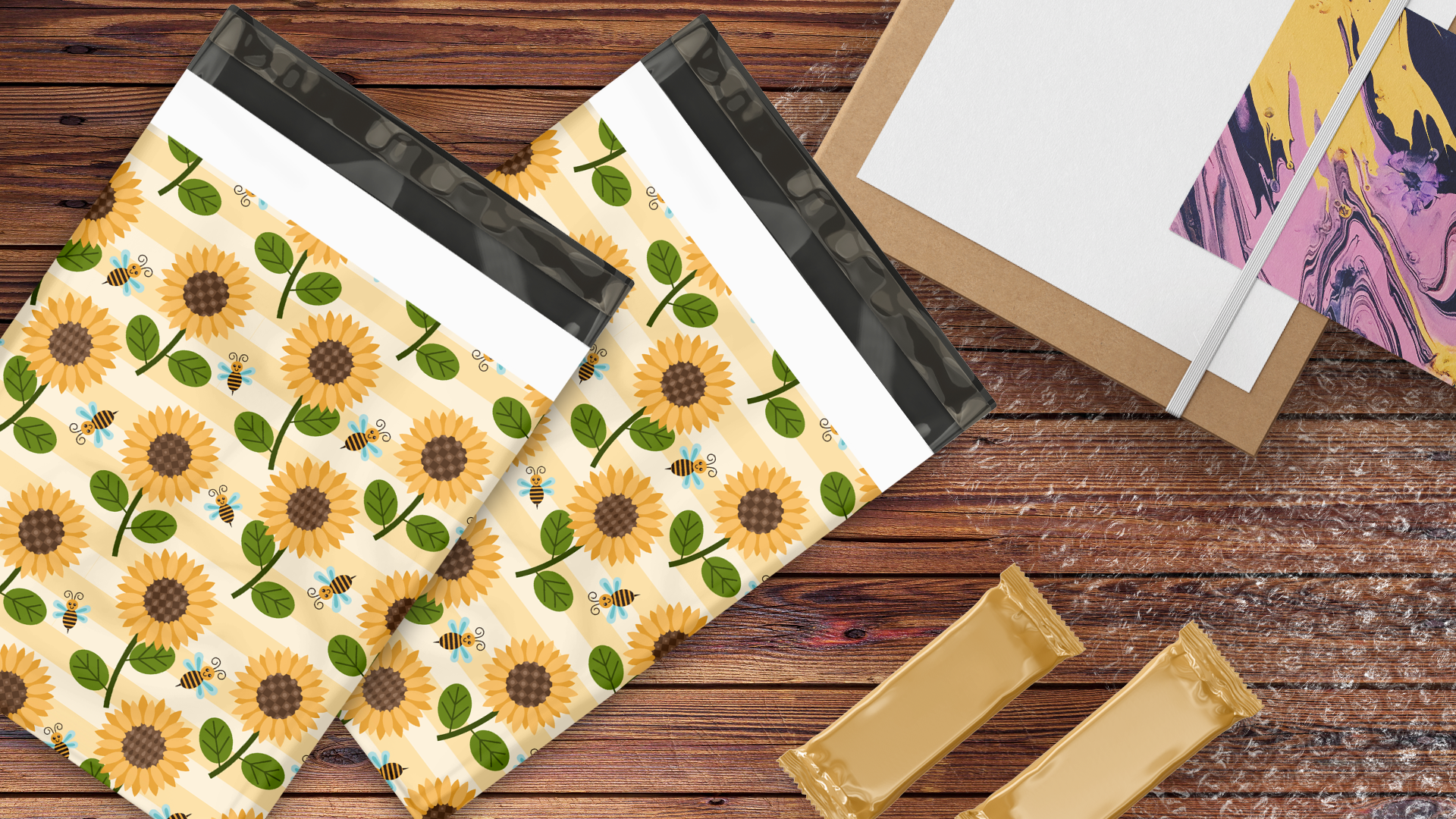12x15 Sunflowers and Bees Poly Mailers – Shipping Bags for Small Business