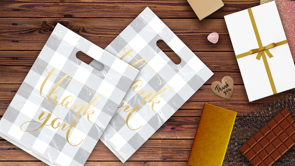 12x15 Buffalo Check Poly Merchandise Bags – Retail Bags with Die-Cut Handles (2 Mil)