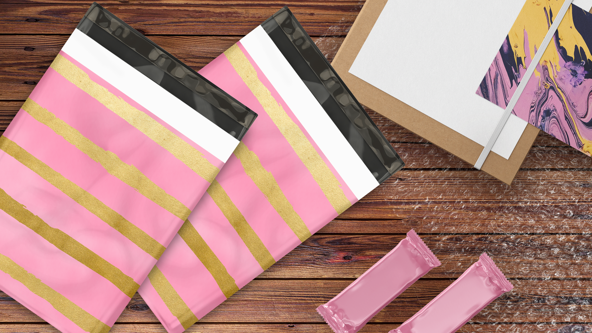 10x13 Pink and Gold Stripes Poly Mailers – Shipping Bags for Small Business