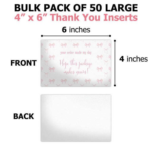 Pink Bows Insert Cards for Business Customers