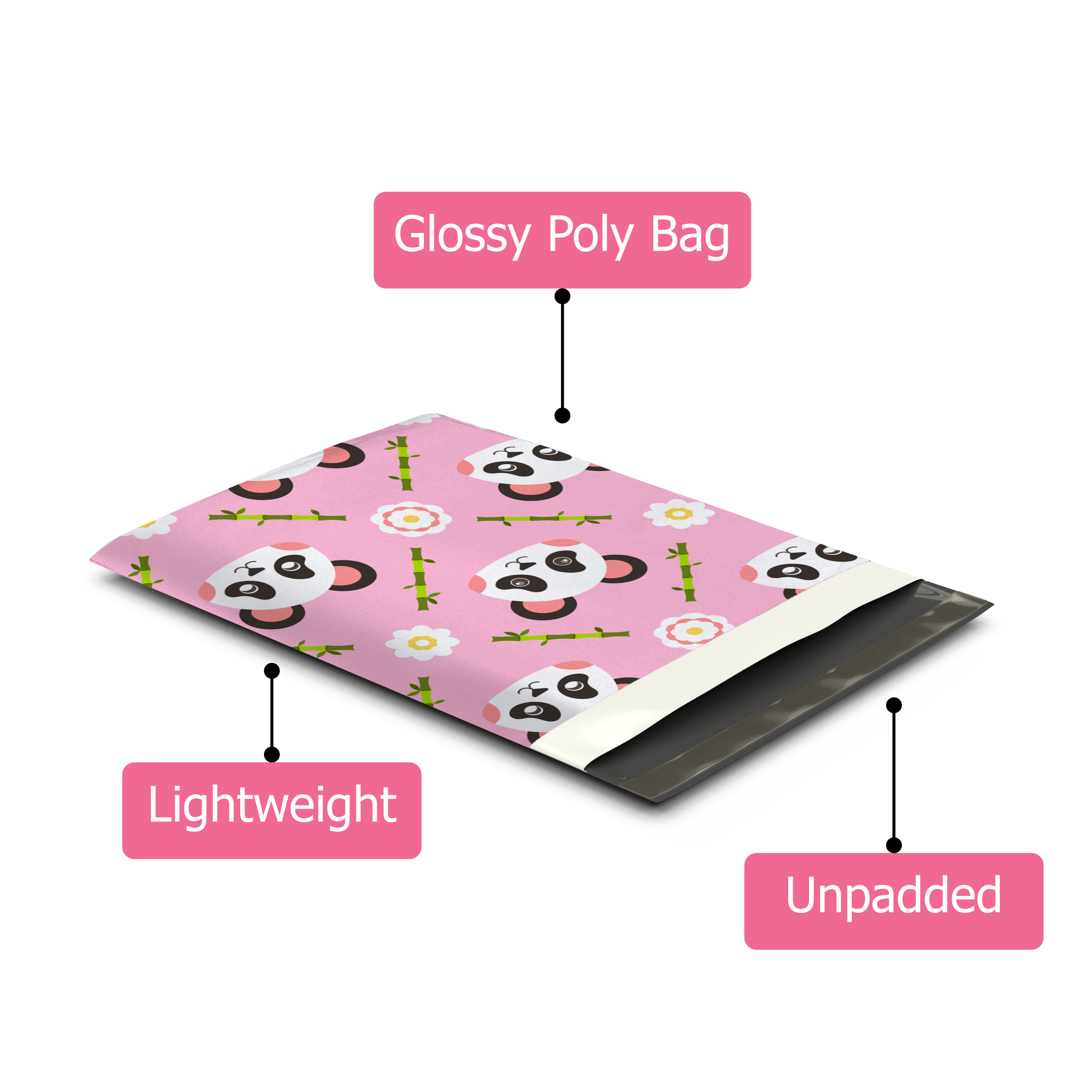 10x13 Pink Panda Poly Mailers – Shipping Bags for Small Business