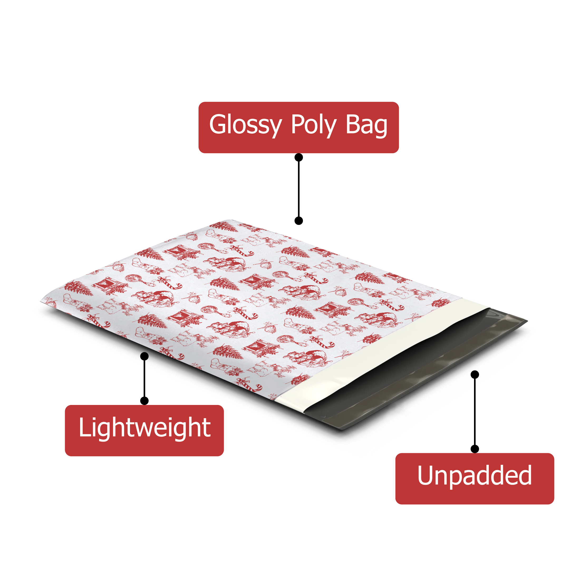 19x24 Vintage Christmas Toile Poly Mailers – Large Holiday Shipping Bags