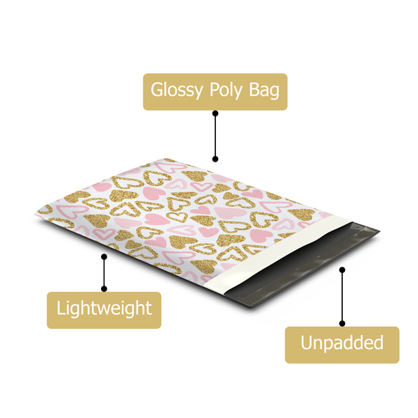 10x13 Pink Hearts Poly Mailers – Shipping Bags for Small Business