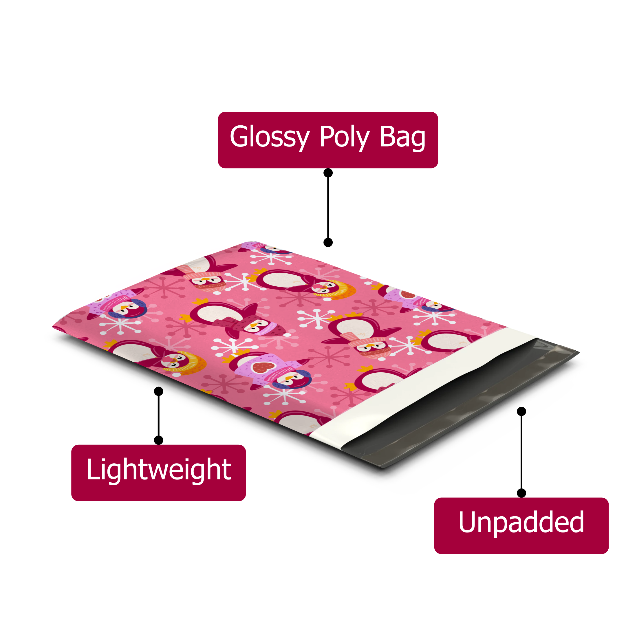 10x13 Pink Penguins Poly Mailers – Shipping Bags for Small Business