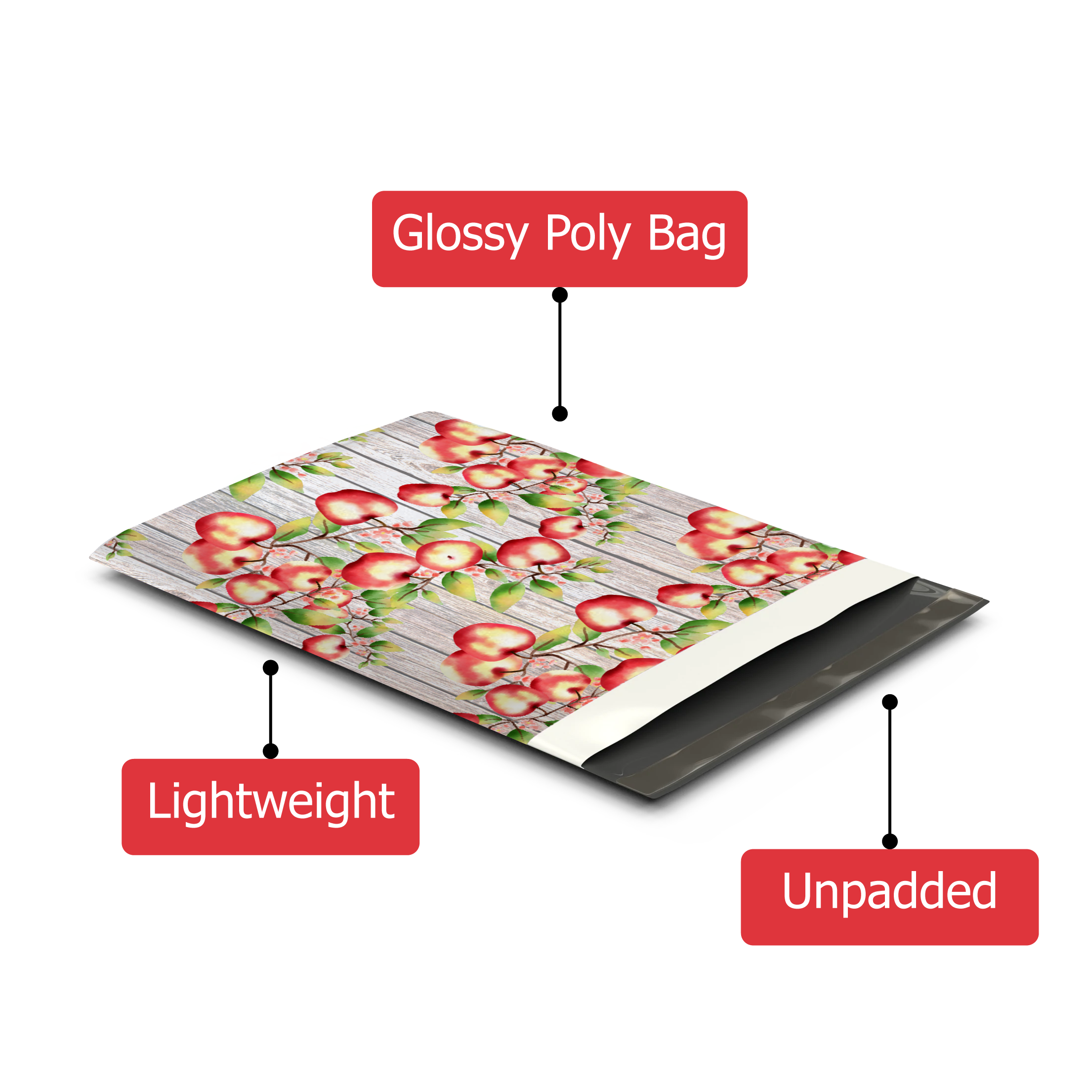 10x13 Apples and Blossoms Shipping Premium Printed Poly Mailers – Shipping Bags for Small Business
