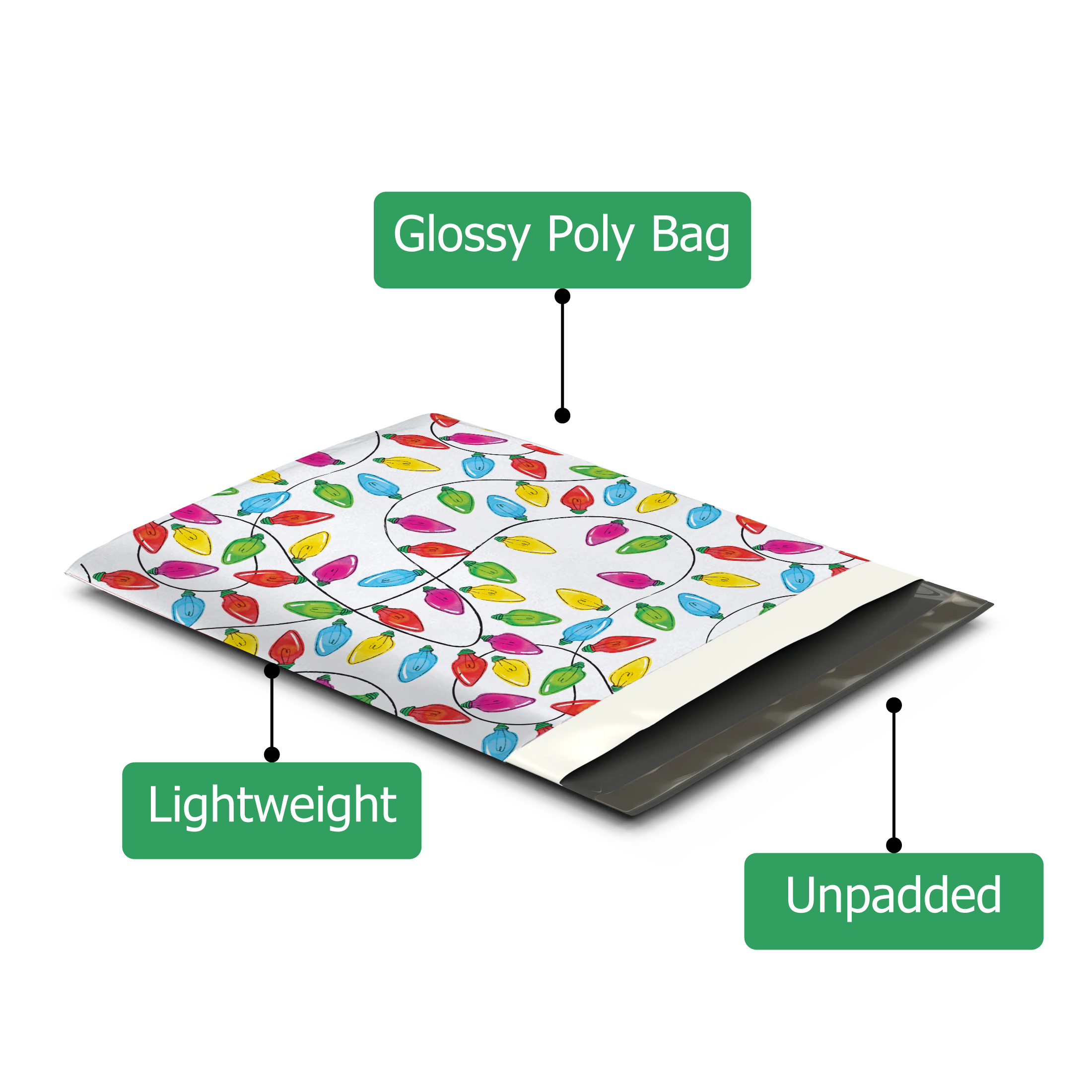 12x15 Christmas Lights Poly Mailers – Shipping Bags for Small Business