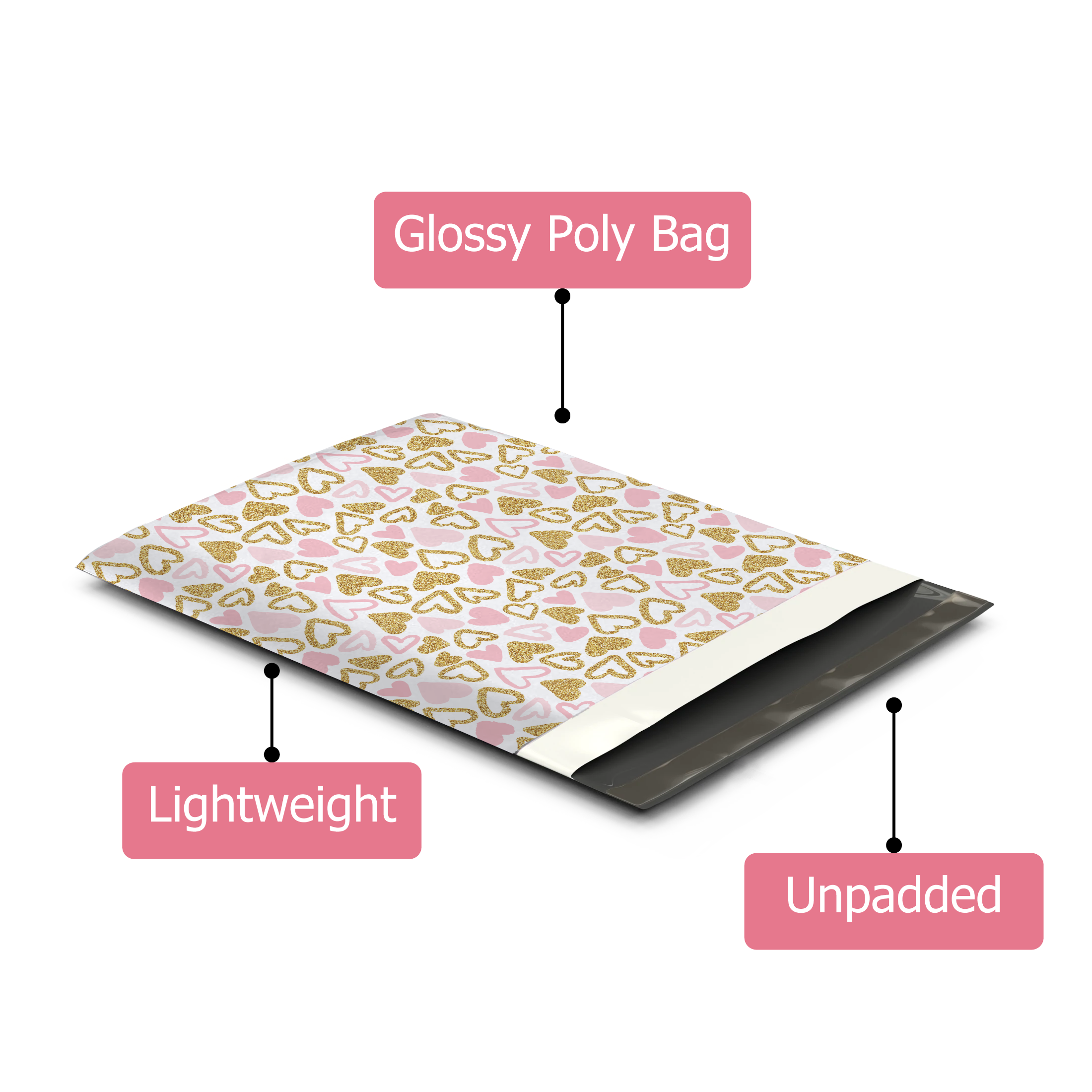 19x24 Pink and Gold Hearts Poly Mailers – Shipping Bags for Small Business