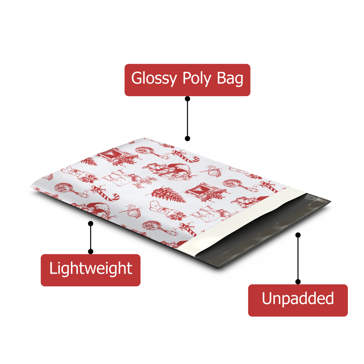 10x13 Vintage Christmas Toile Poly Mailers – Holiday Shipping Bags