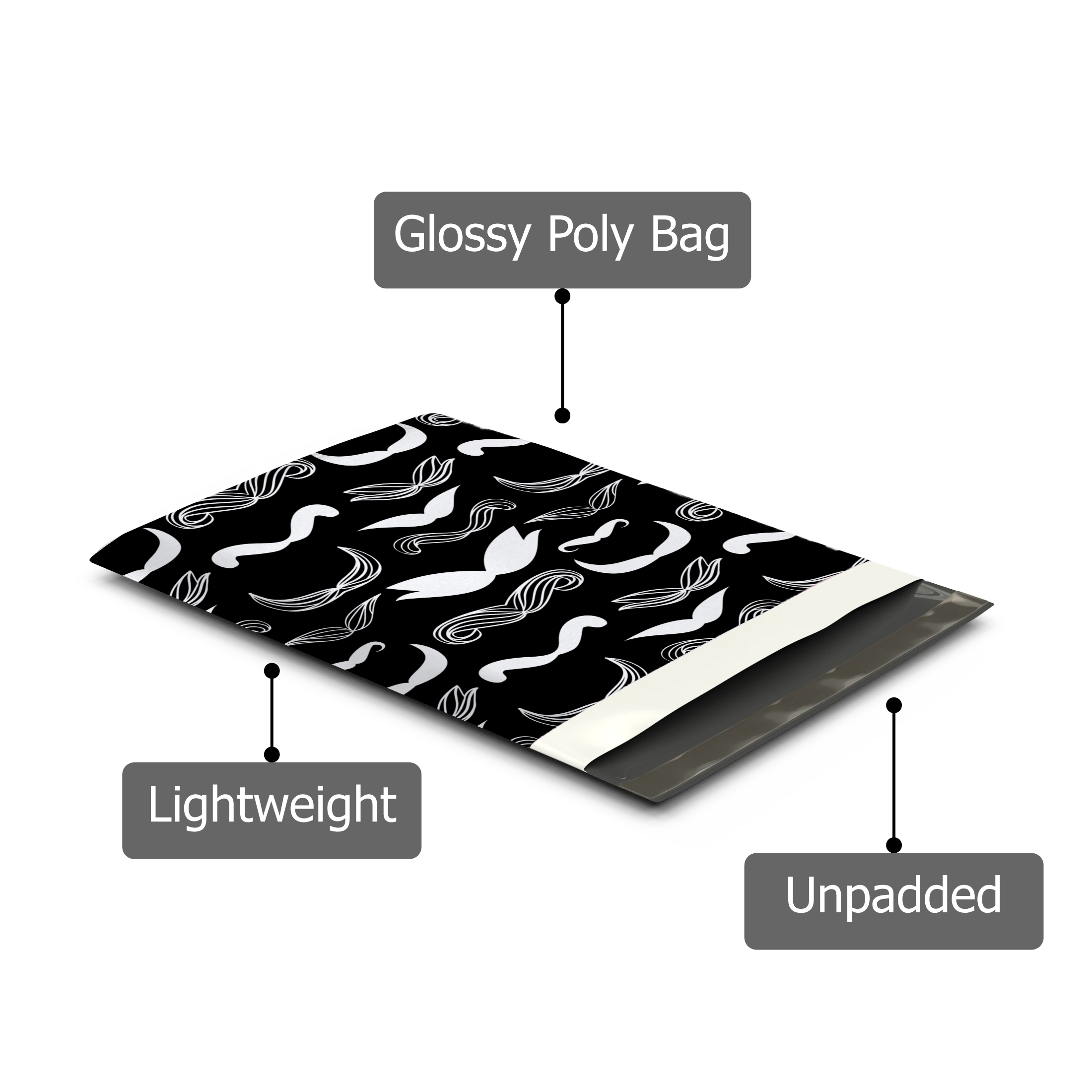 10x13 Stylish Mustache Poly Mailers – Shipping Bags for Small Business