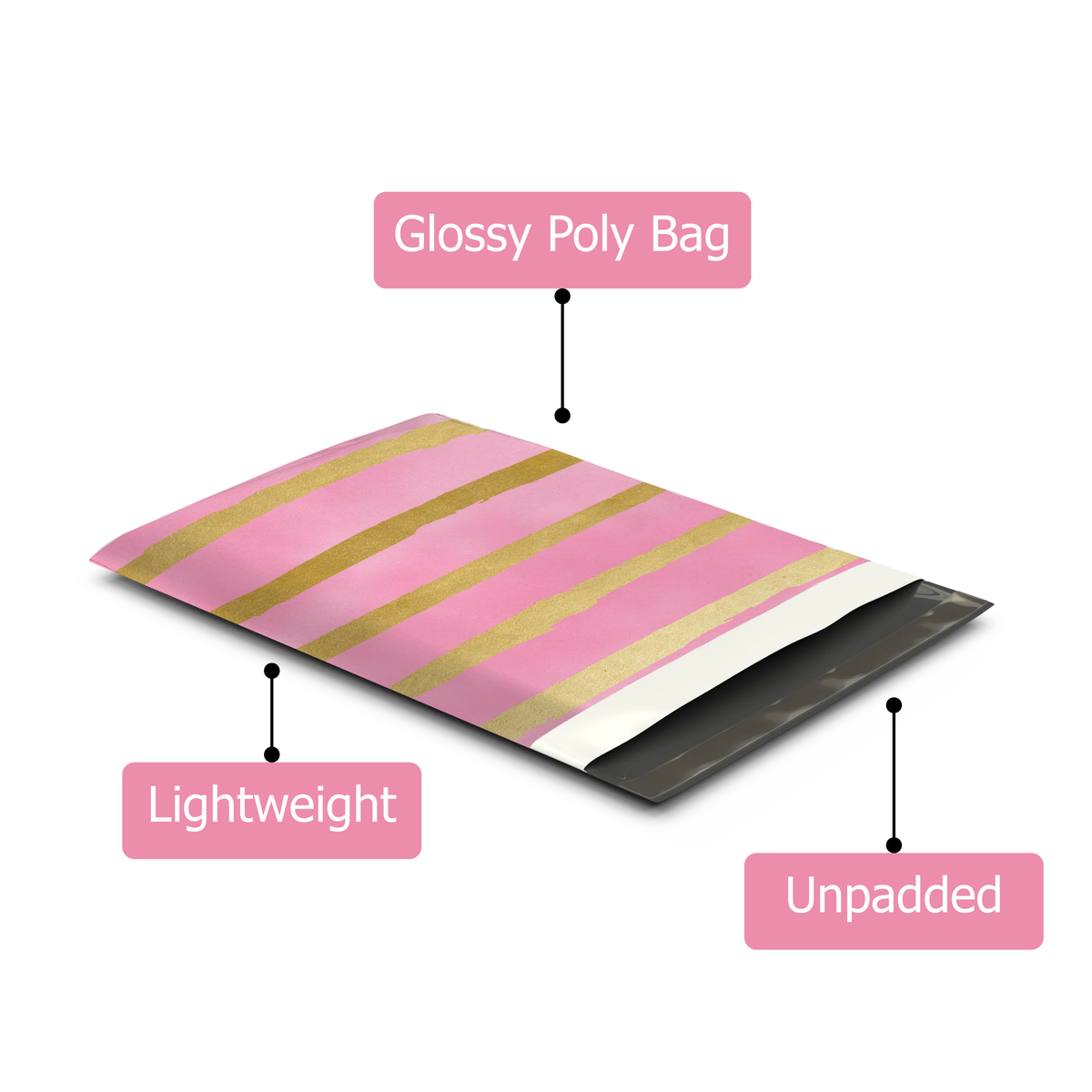 10x13 Pink and Gold Stripes Poly Mailers – Shipping Bags for Small Business
