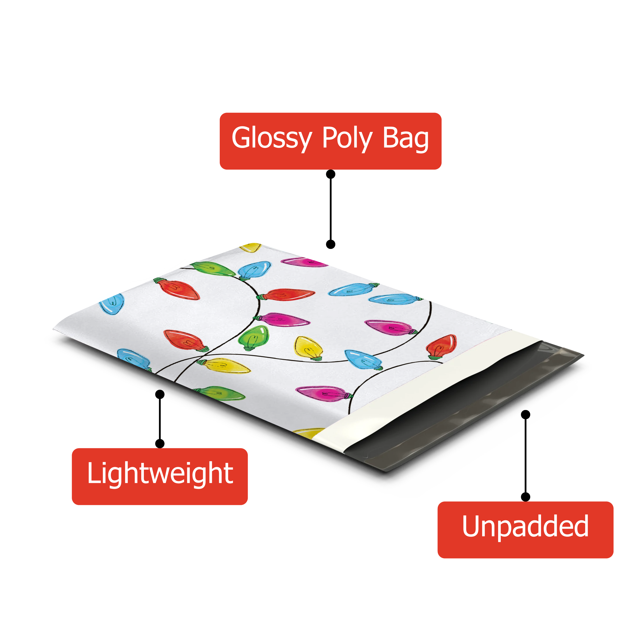 10x13 Christmas Lights Poly Mailers – Shipping Bags for Small Business
