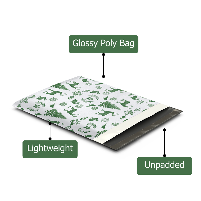 12x15" Winter Deer Designer Poly Mailers Shipping Envelopes Premium Printed Bags