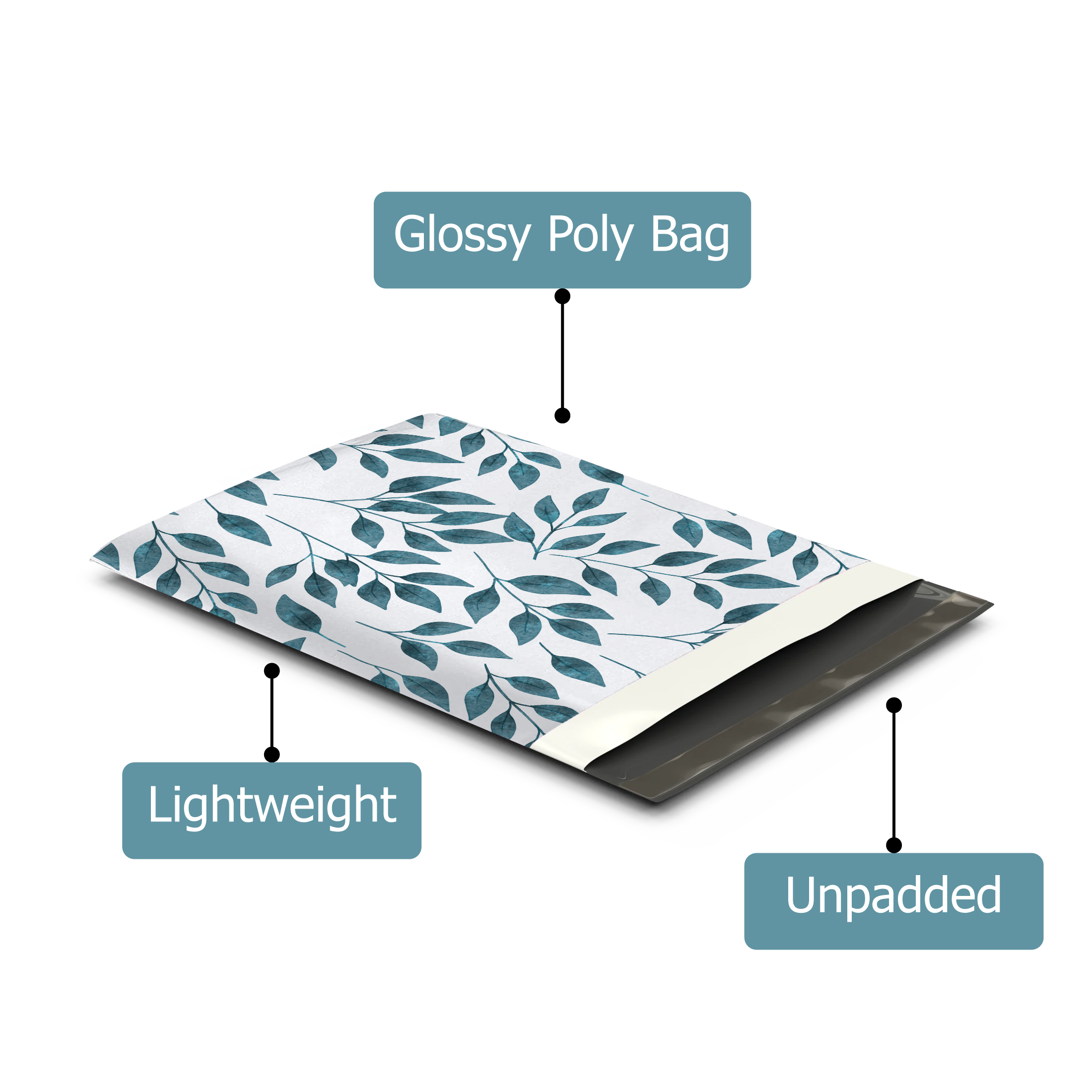 10x13 Teardrop Leaves Designer Poly Mailers Shipping Envelopes Premium Printed Bags