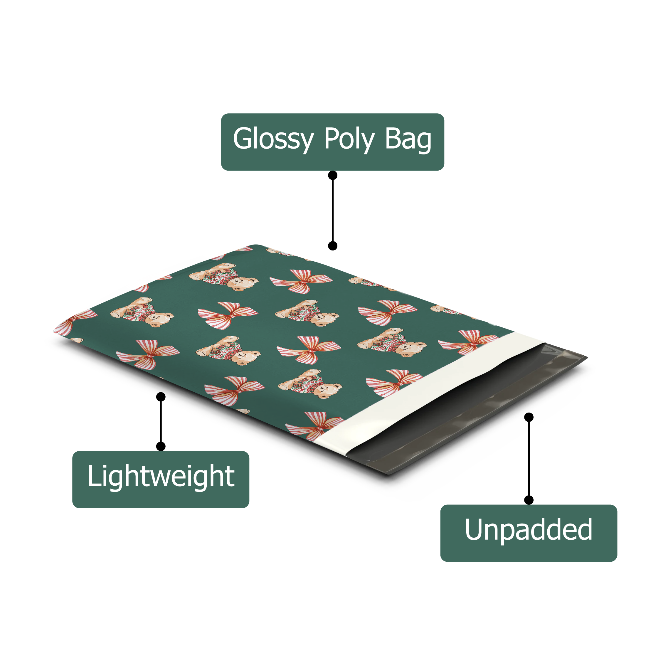 10x13 Christmas Teddy Bear Poly Mailers – Holiday Shipping Bags