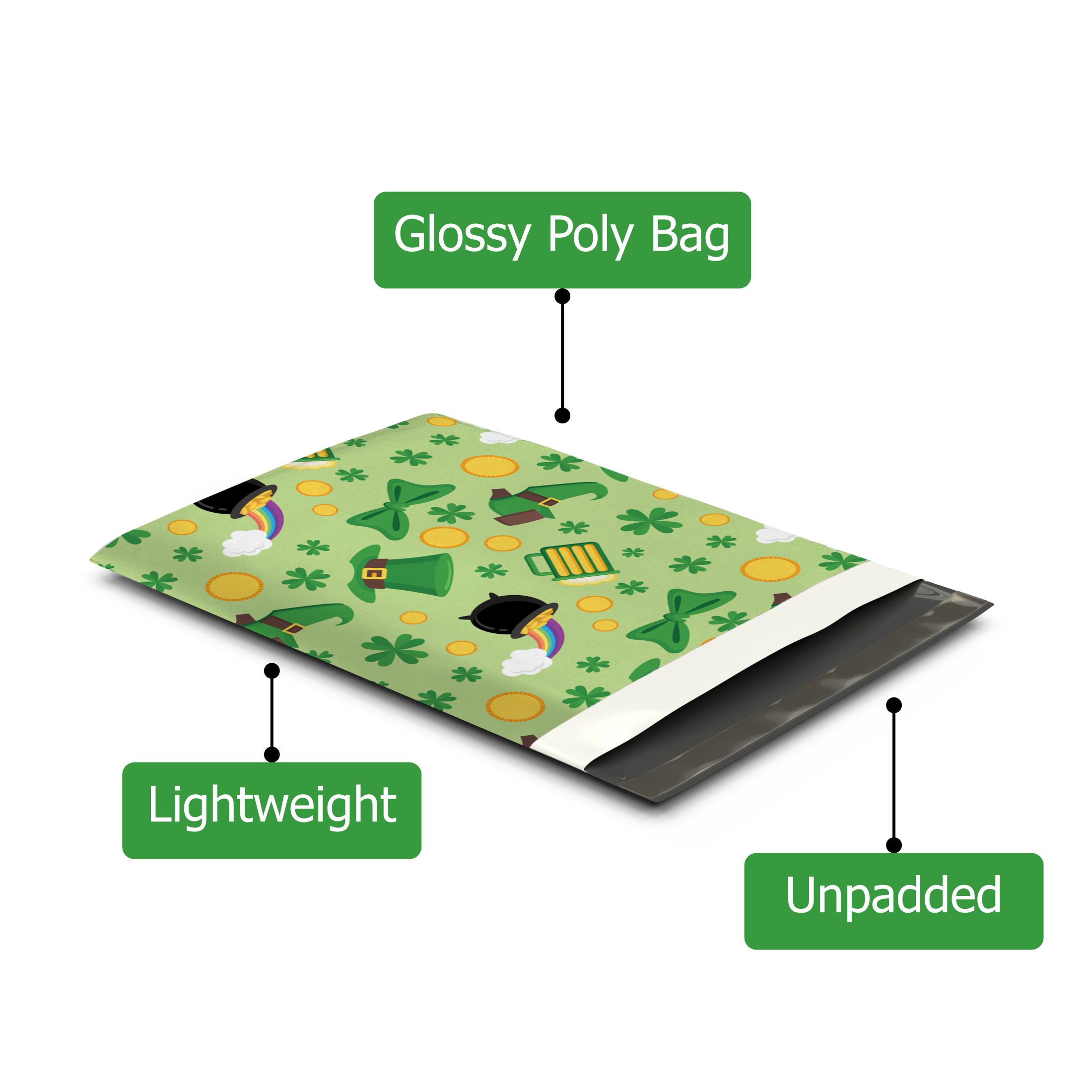 10x13 Lucky Shamrock Poly Mailers – Shipping Bags for Small Business