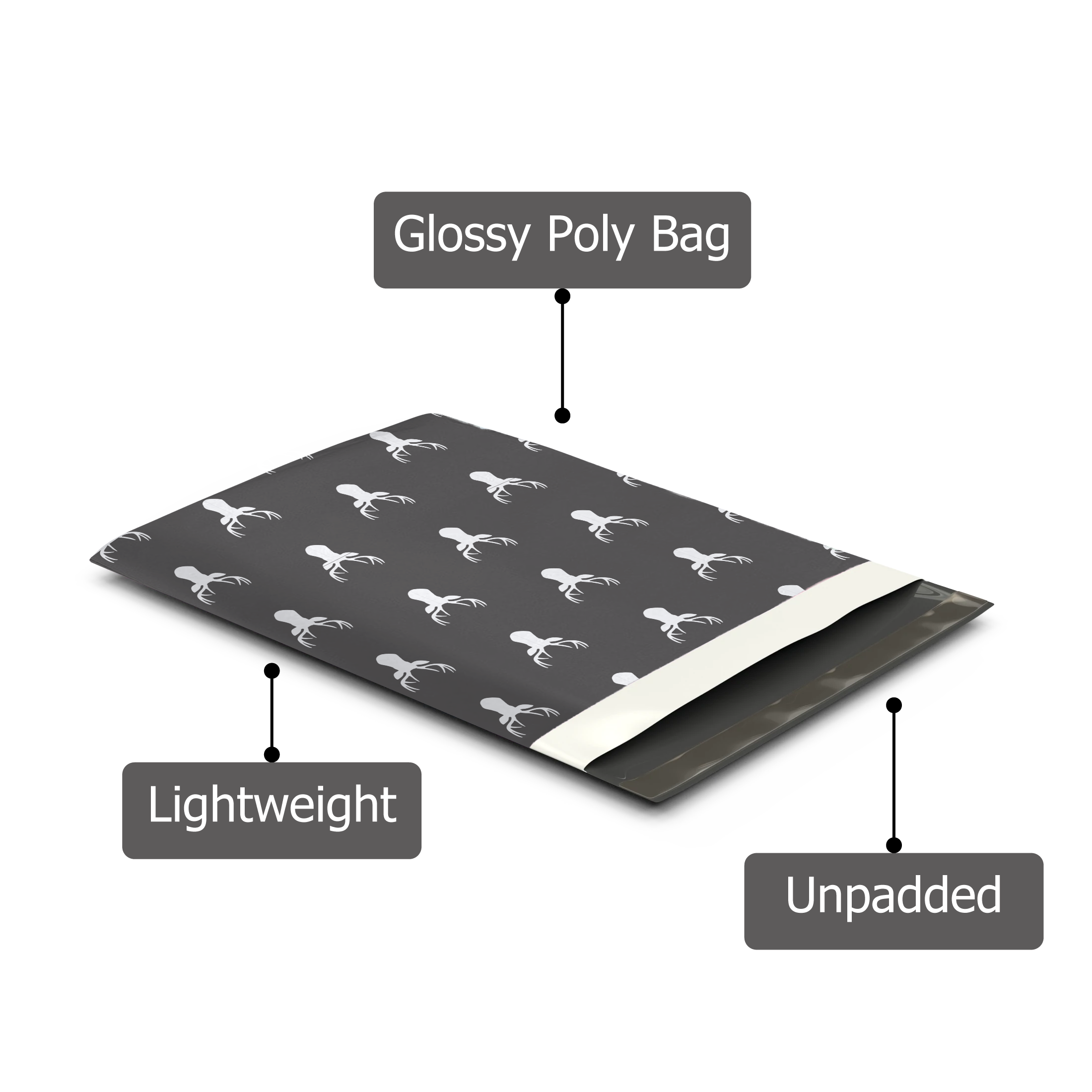 10x13 Charcoal Deer Heads Poly Mailers – Shipping Bags for Small Business