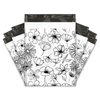 12x15 Black and White Sketched Floral Designer Poly Mailers Shipping Envelopes Premium Printed Bags