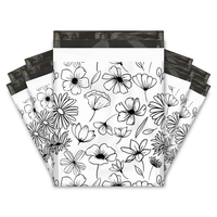12x15 Black and White Sketched Floral Designer Poly Mailers Shipping Envelopes Premium Printed Bags