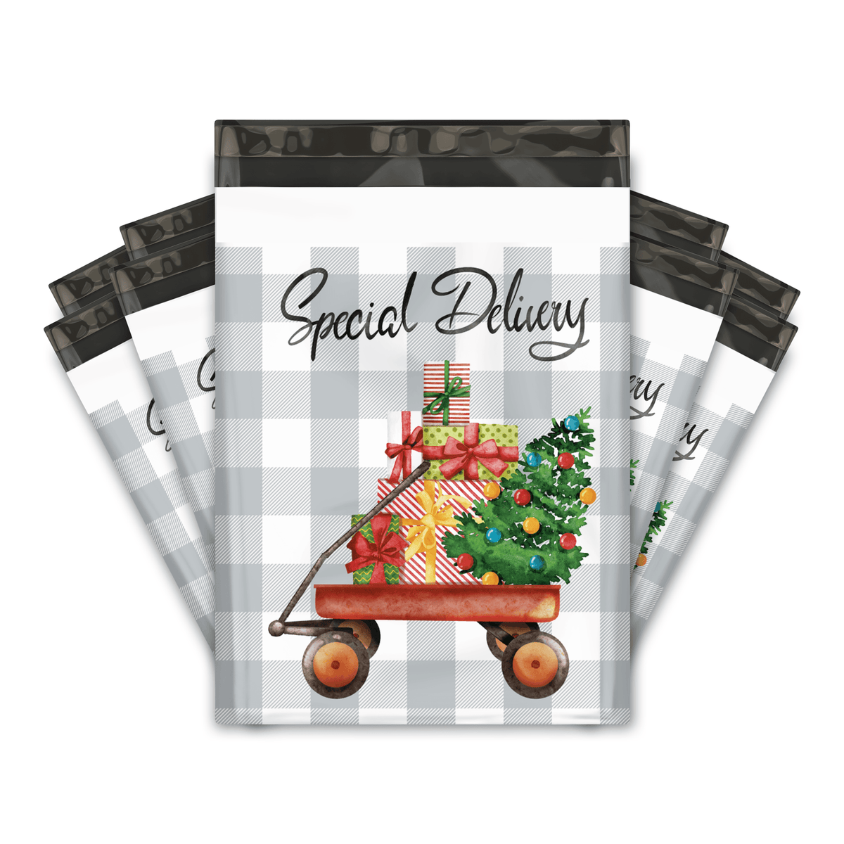 10x13 Christmas Wagon Designer Poly Mailers Shipping Envelopes Premium Printed Bags - Pro Supply Global