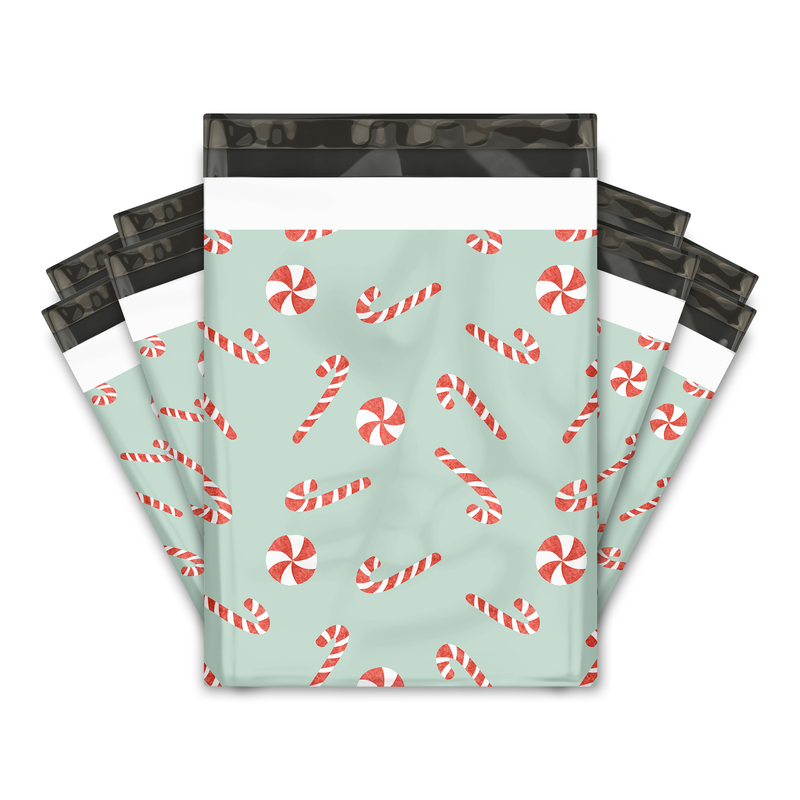 10x13 Candy Canes Designer Poly Mailers Shipping Envelopes Premium Printed Bags