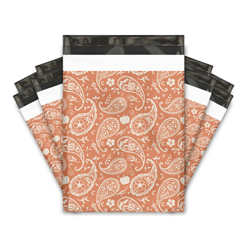 10x13 Orange Pumpkin Paisley Designer Poly Mailers Shipping Envelopes Premium Printed Bags