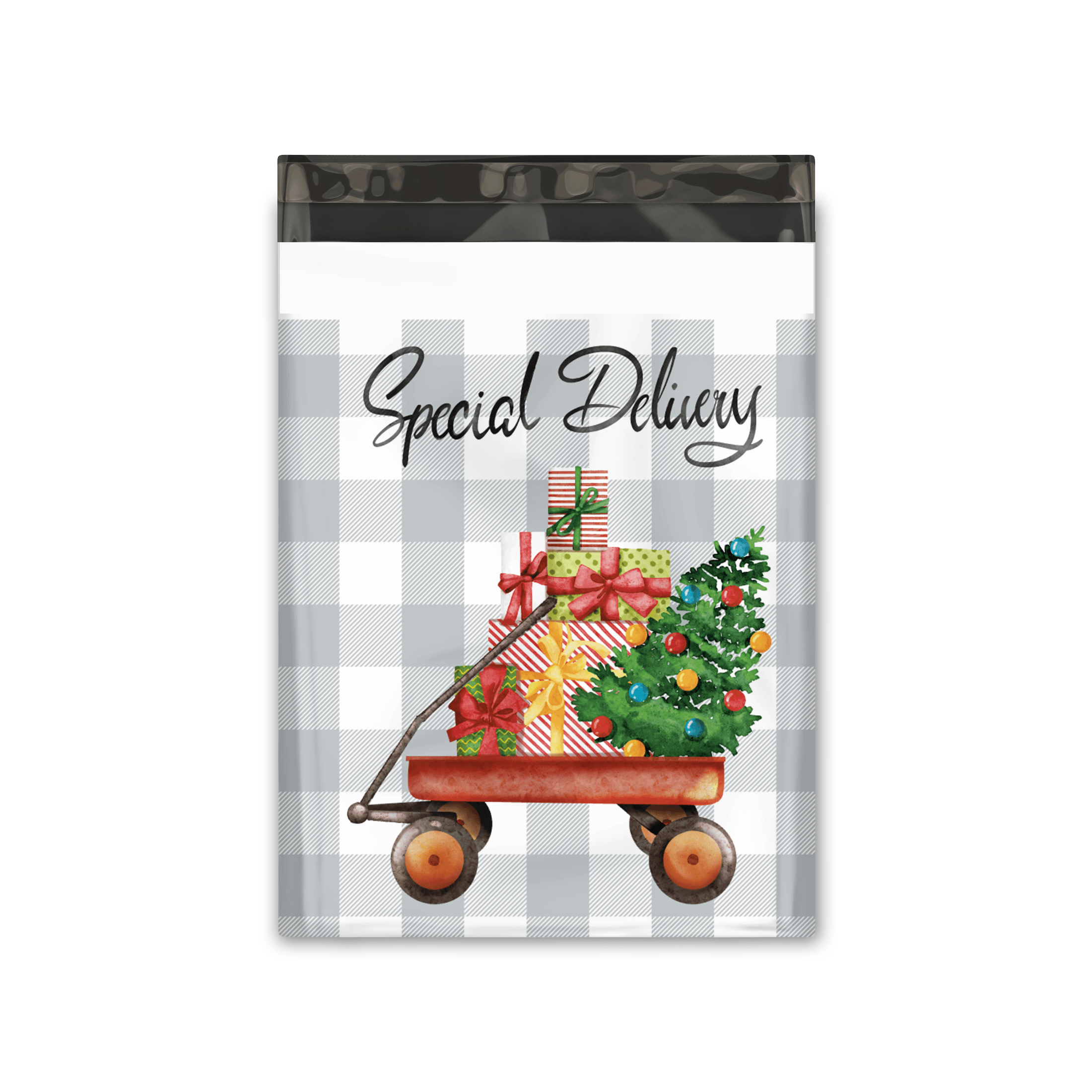 10x13 Christmas Wagon Designer Poly Mailers Shipping Envelopes Premium Printed Bags - Pro Supply Global