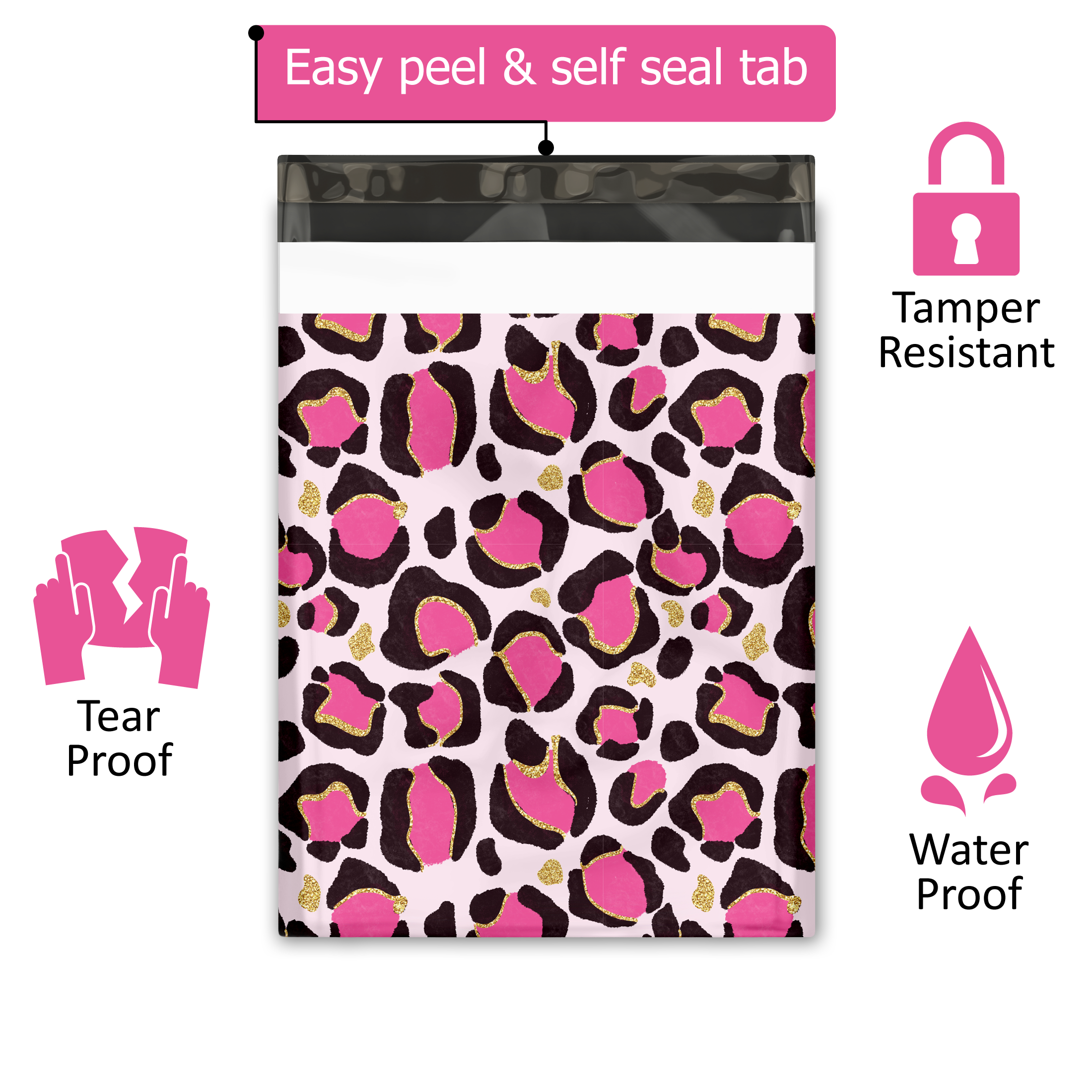 10x13 Pink Leopard Print Poly Mailers – Shipping Bags for Small Business