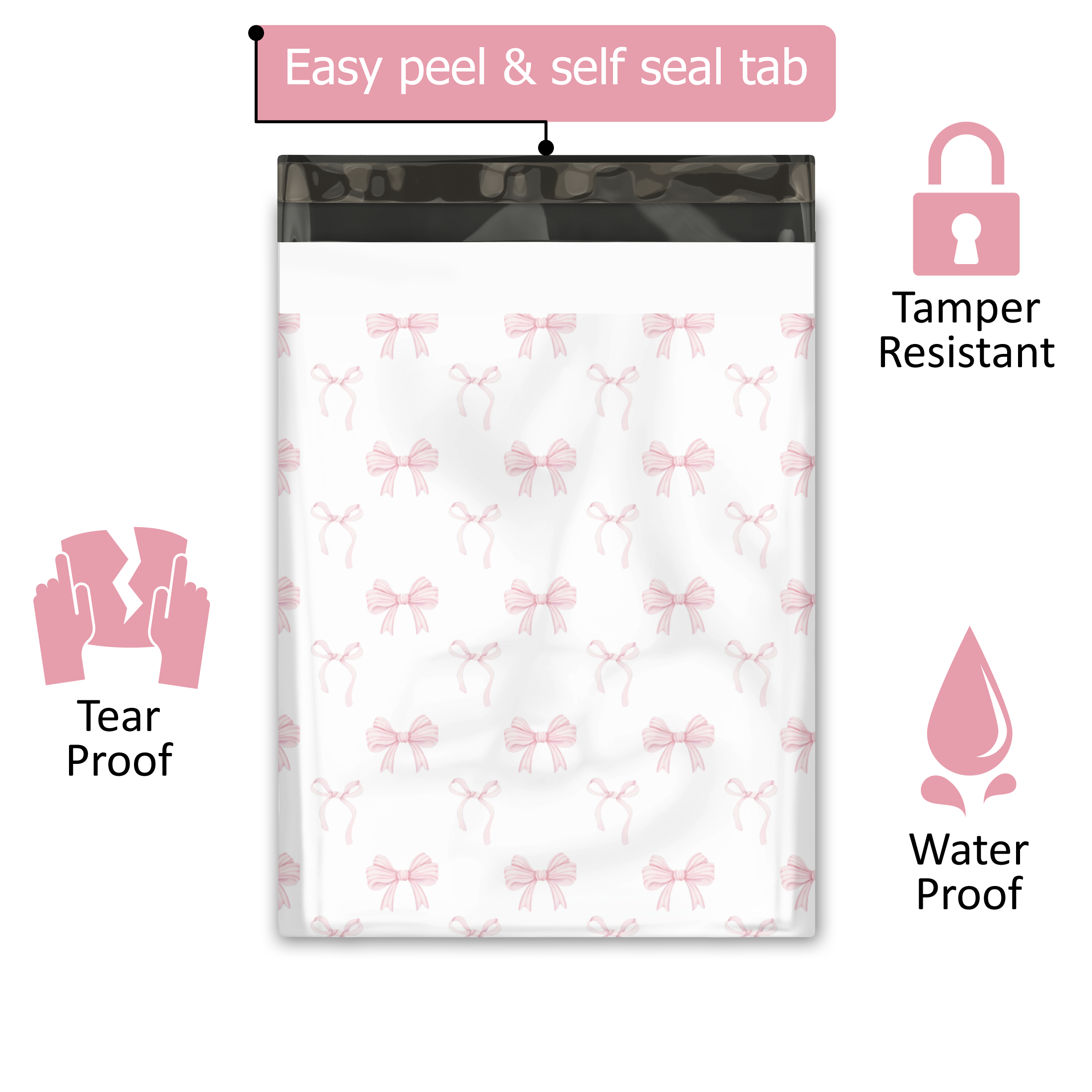 10x13 Pink Bows Poly Mailers – Shipping Bags for Small Business