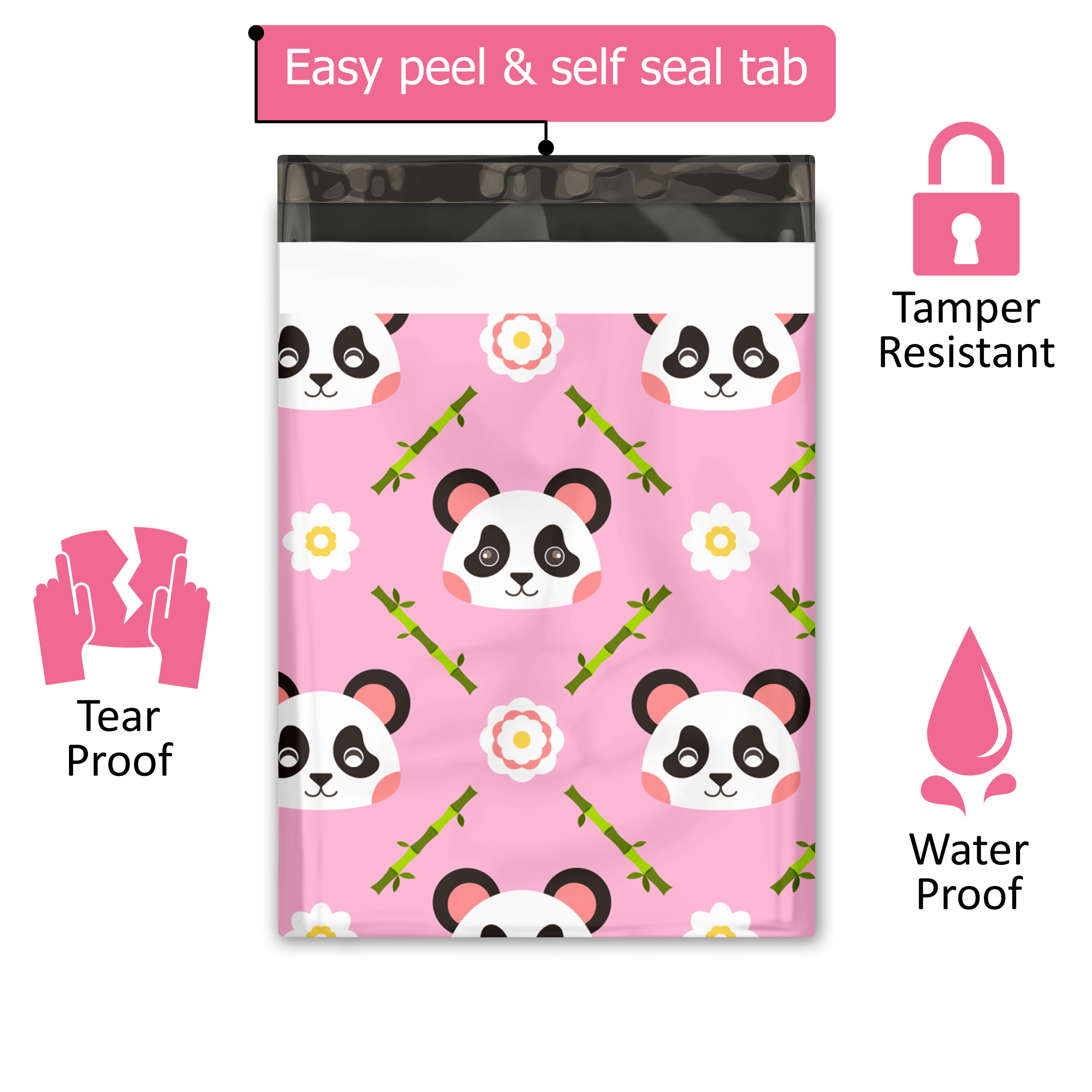 10x13 Pink Panda Poly Mailers – Shipping Bags for Small Business