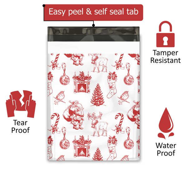 10x13 Vintage Christmas Toile Poly Mailers – Holiday Shipping Bags