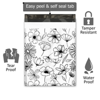 12x15 Black and White Sketched Floral Poly Mailers – Shipping Bags for Small Business