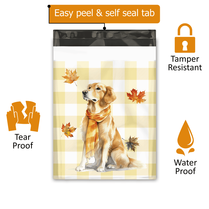 10x13 Golden Retriever Designer Poly Mailers Shipping Envelopes Premium Printed Bags - Pro Supply Global