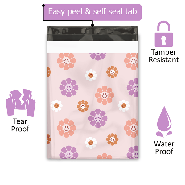 10x13 Groovy Flowers Designer Poly Mailers Shipping Envelopes Premium Printed Bags - Pro Supply Global