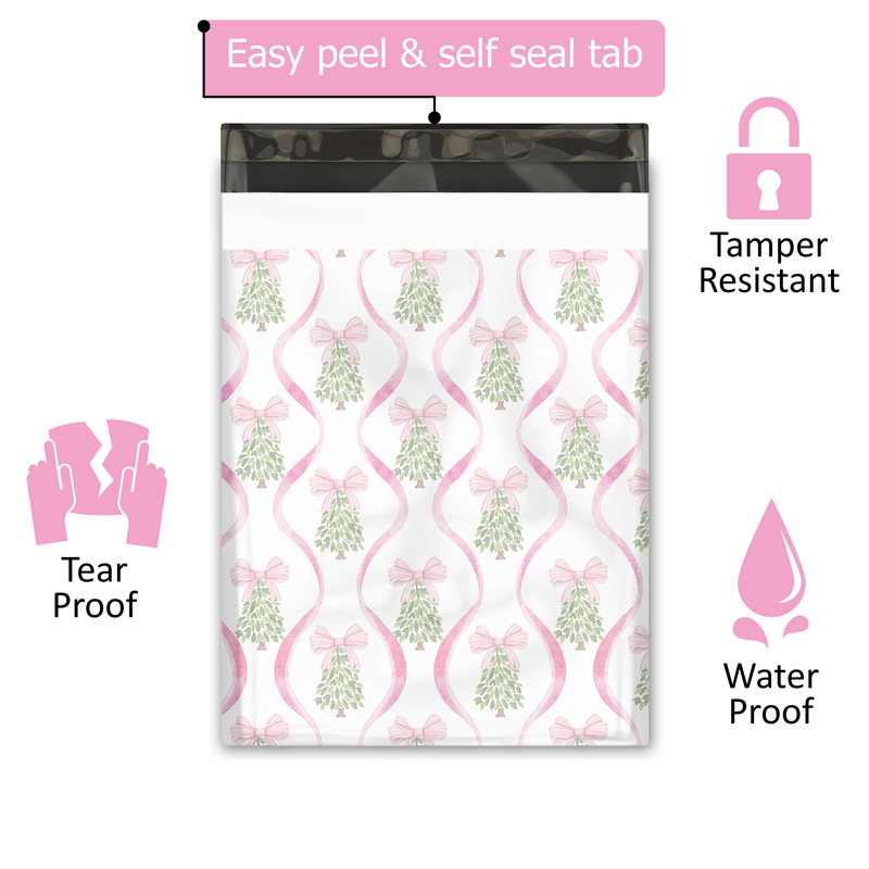 10x13" Christmas Trees and Bows Designer Poly Mailers Shipping Envelopes Premium Printed Bags