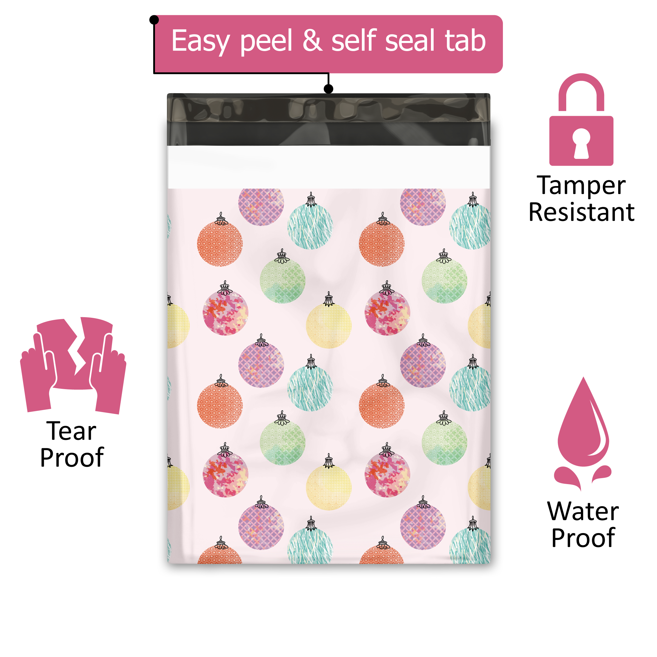 10x13 Christmas Baubles Poly Mailers – Shipping Bags for Small Business