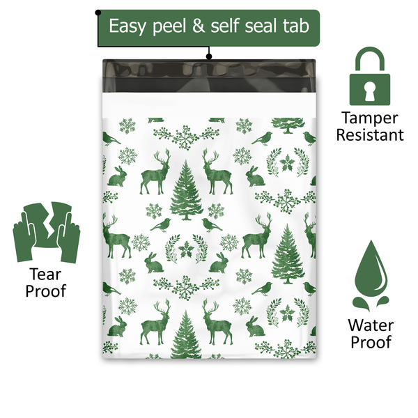 12x15" Winter Deer Designer Poly Mailers Shipping Envelopes Premium Printed Bags