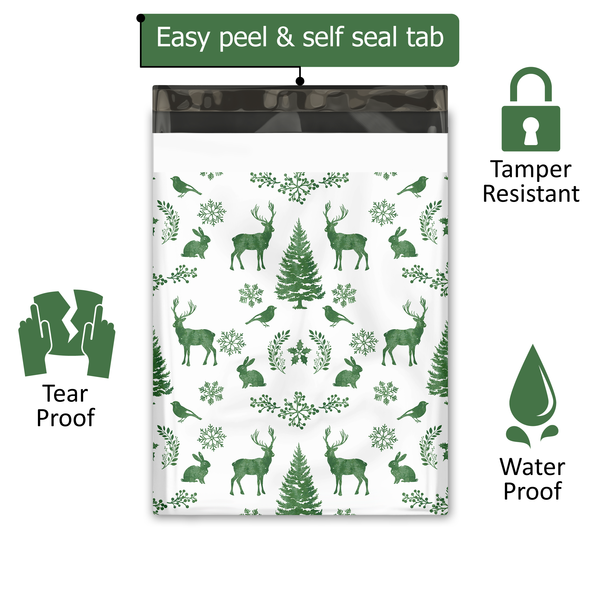 10x13" Winter Deer Designer Poly Mailers Shipping Envelopes Premium Printed Bags