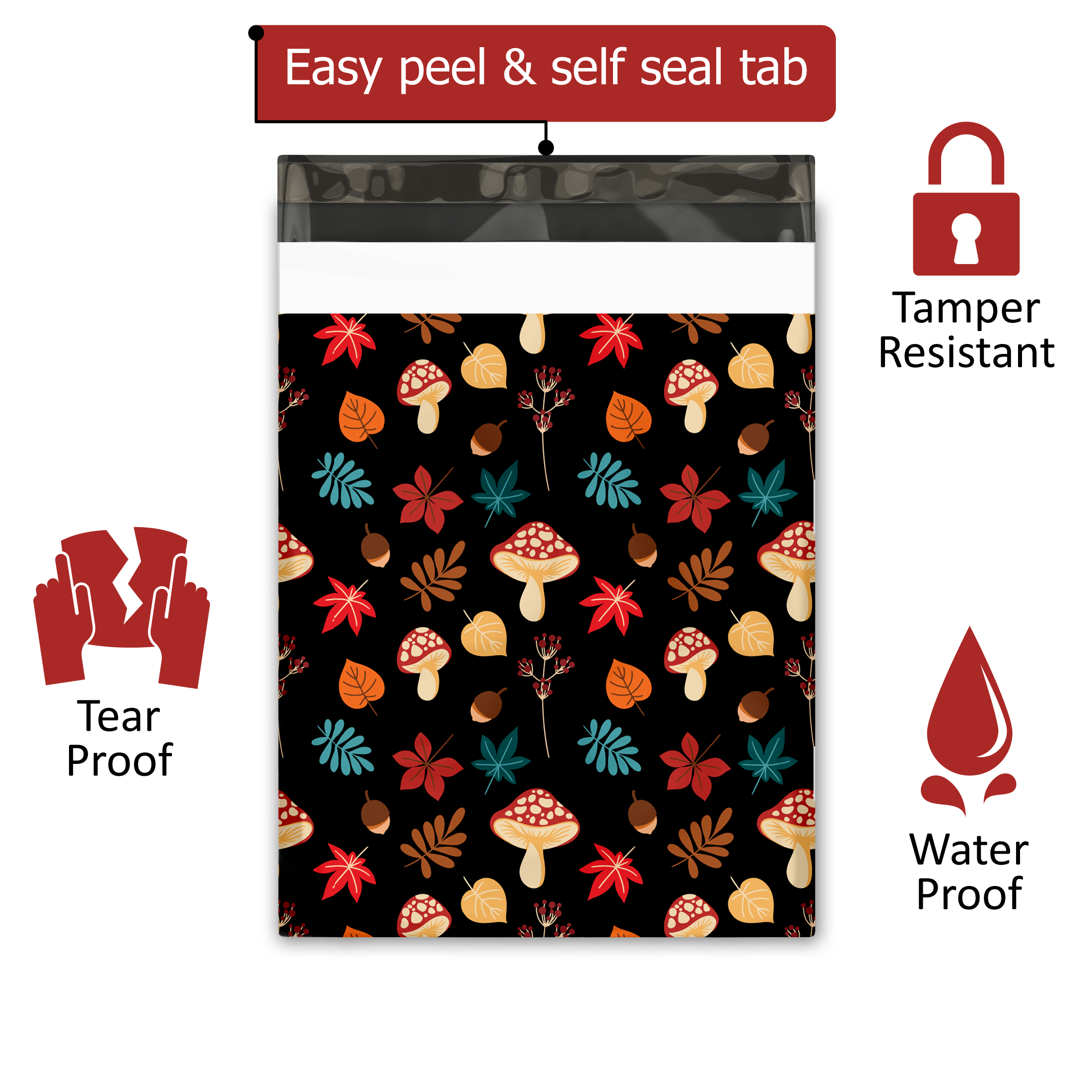 10x13 Autumn Mushrooms Poly Mailers – Shipping Bags for Small Business