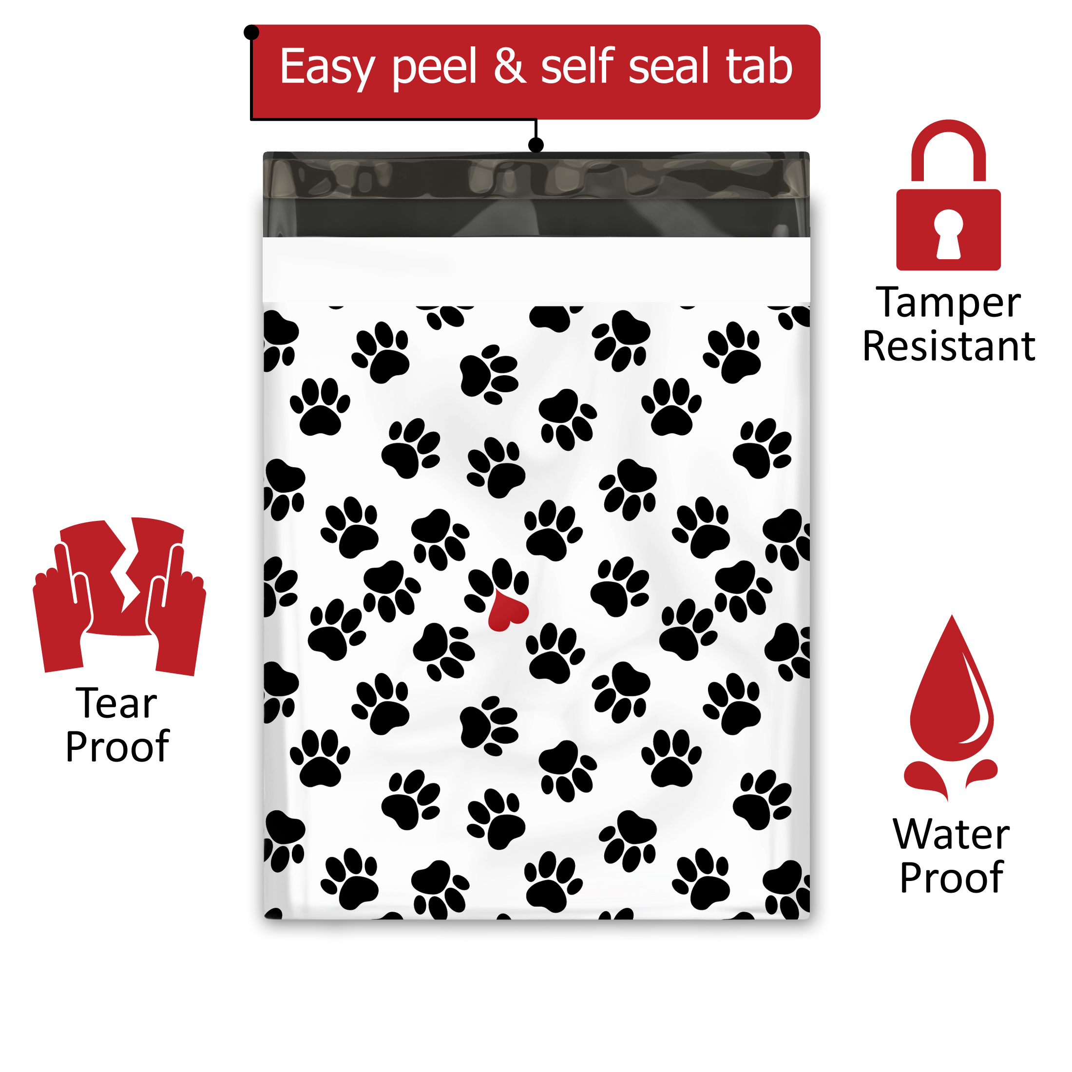 12x15 Paw Prints Poly Mailers – Shipping Bags for Small Business
