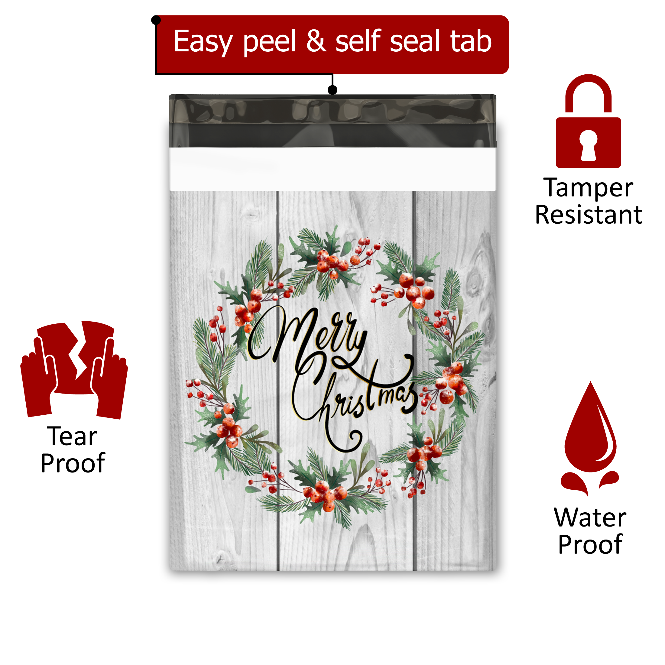10x13 Christmas Wreath Poly Mailers – Shipping Bags for Small Business