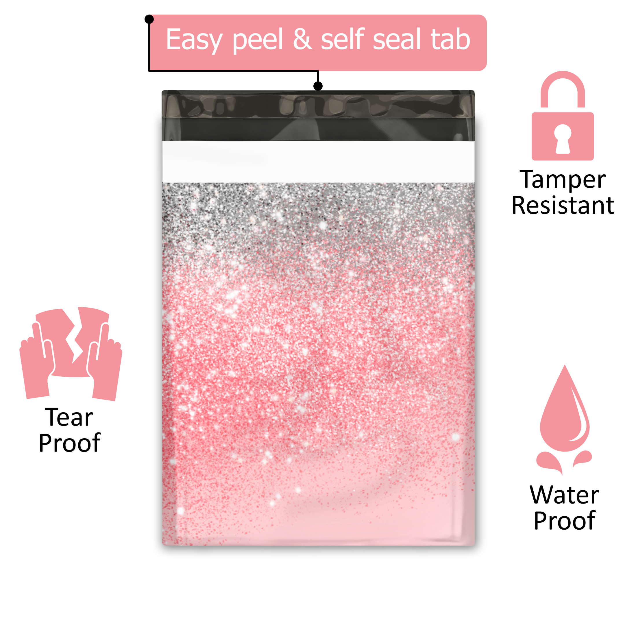 10x13 Pink Glitter Transition Poly Mailers – Shipping Bags for Small Business
