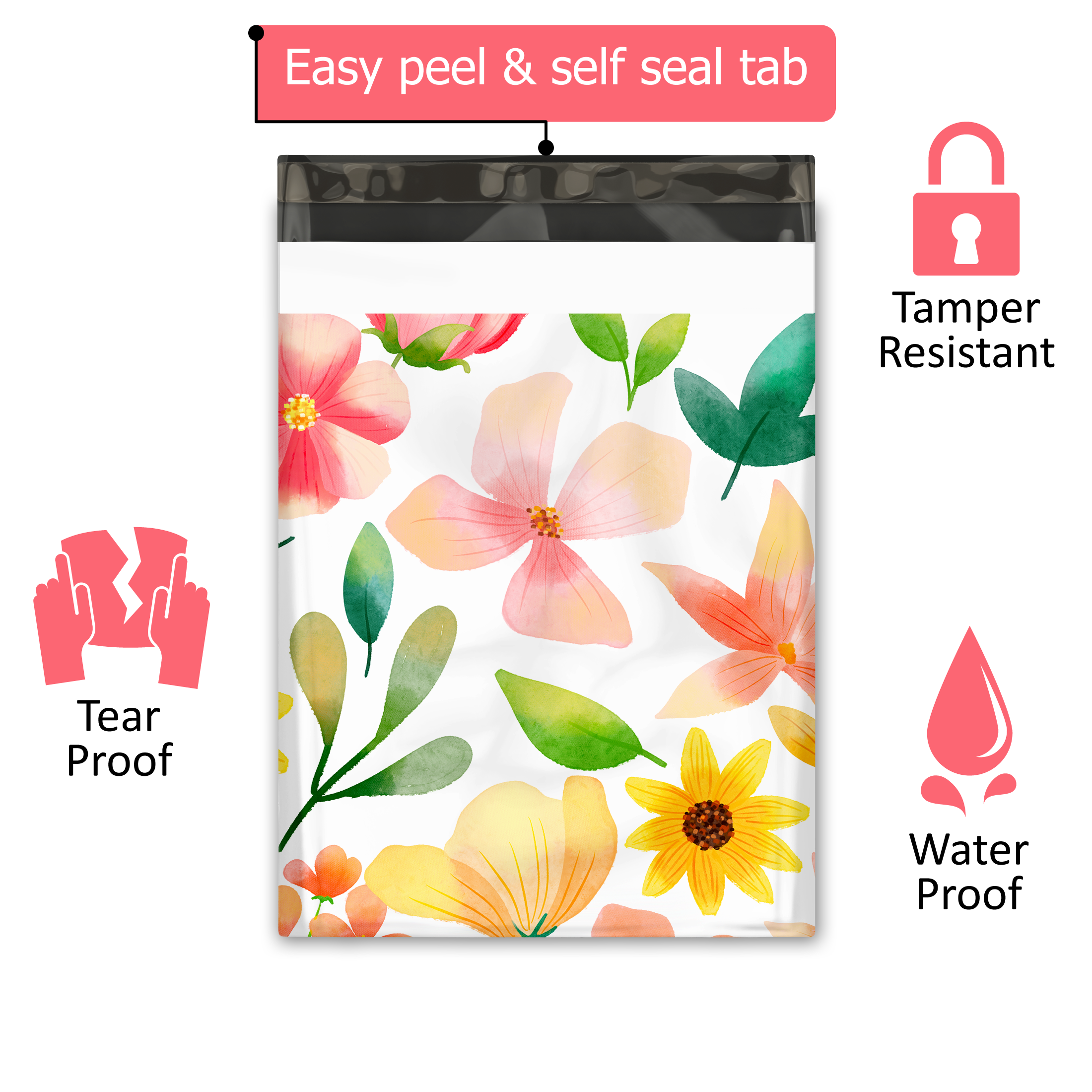 10x13 Watercolor Flowers Poly Mailers – Shipping Bags for Small Business