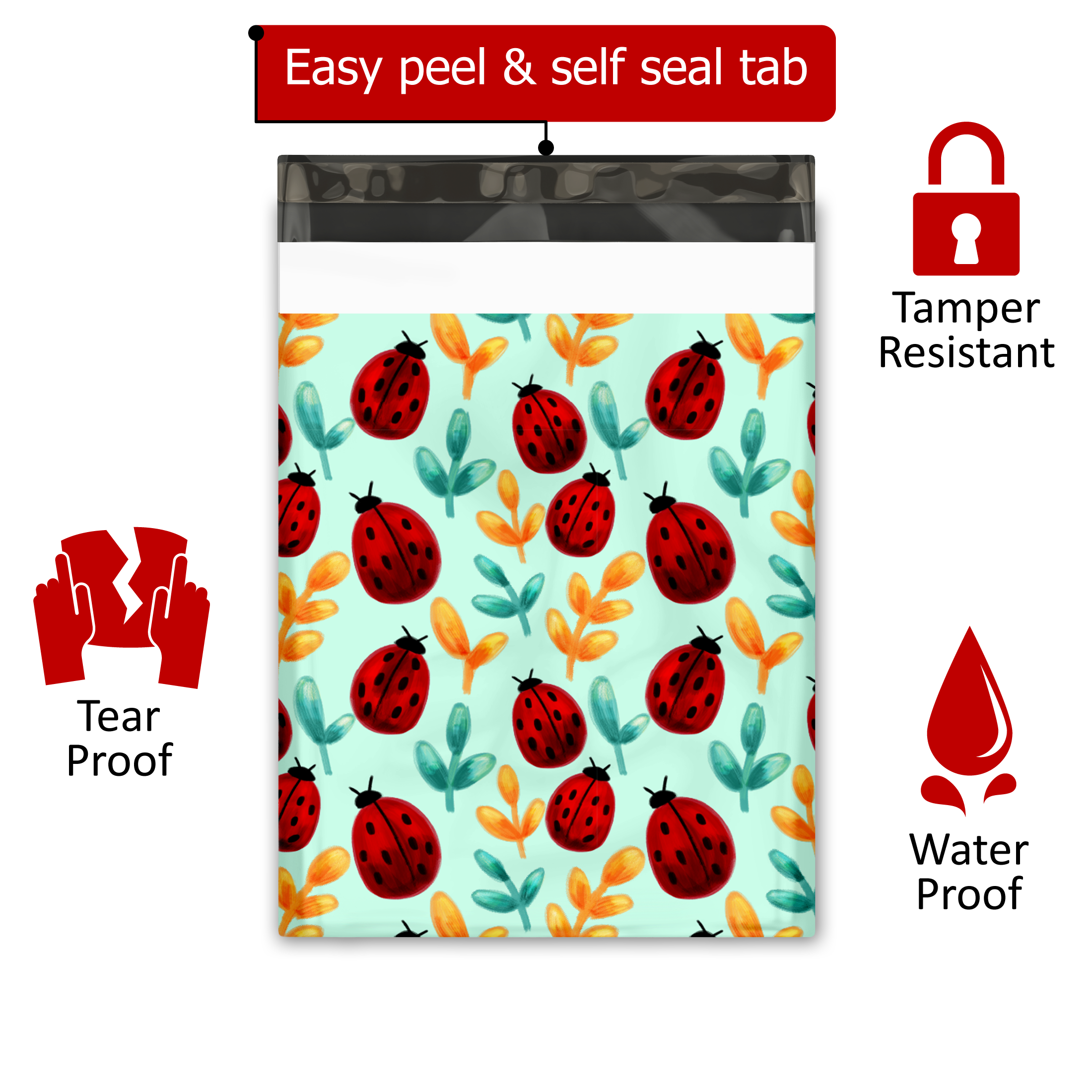 10x13 Ladybug Poly Mailers – Shipping Bags for Small Business