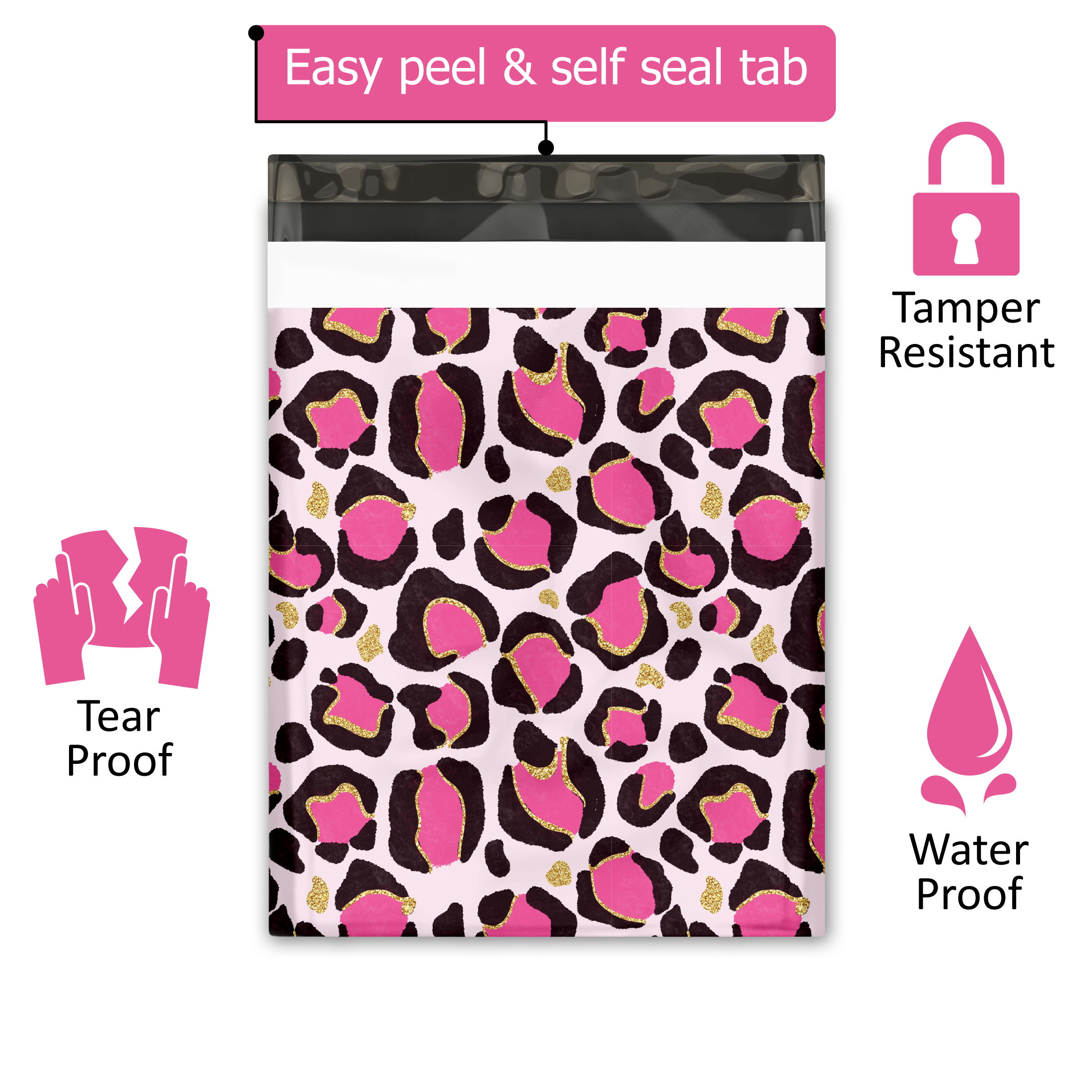 12x15 Pink Leopard Print Poly Mailers – Shipping Bags for Small Business